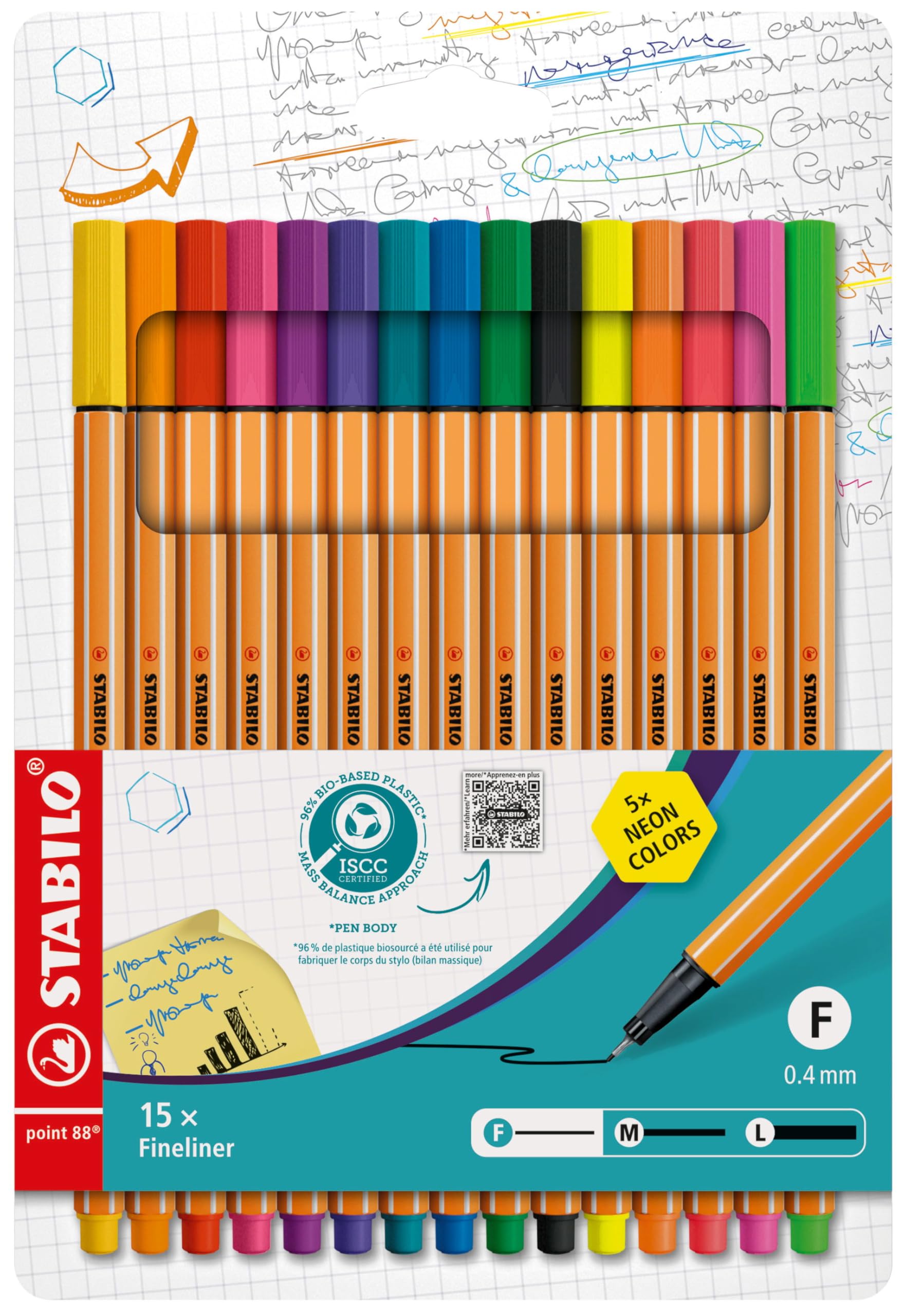 Amazon.com: STABILO - point 88 - Fineliner - Pack of 15 - Assorted